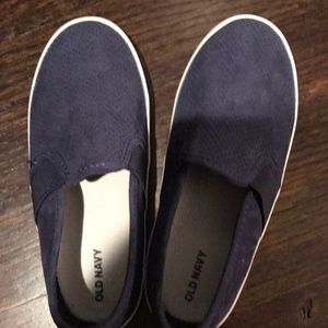 Boys navy suede slip ons